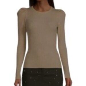 NWT Lea & Viola Rib Knit Puff Sleeve Top in Tan Small